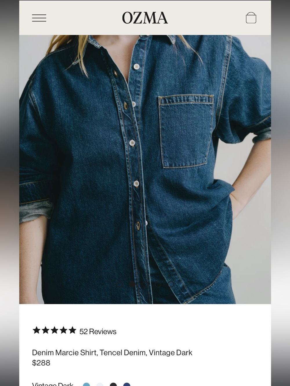 Ozma Denim Marcie Shirt, Tencel Denim, Vintage Dark